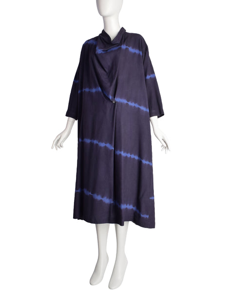 Issey Miyake Permanente Vintage 1980s Navy Blue Shibori Washed Silk Tent Dress