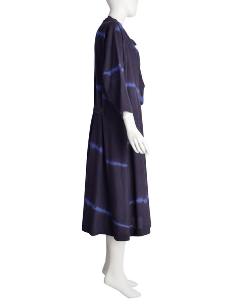 Issey Miyake Permanente Vintage 1980s Navy Blue Shibori Washed Silk Tent Dress