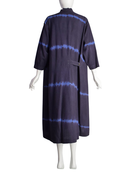 Issey Miyake Permanente Vintage 1980s Navy Blue Shibori Washed Silk Tent Dress