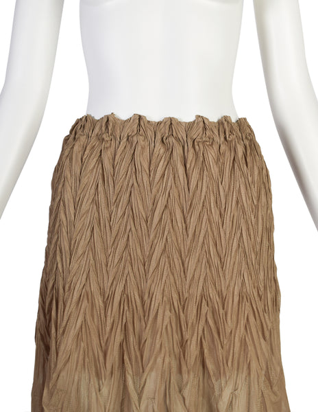Issey Miyake Fete Vintage Semi-Sheer Brown Weather Symbols Pleated Skirt