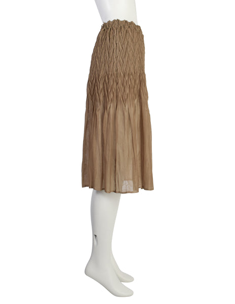 Issey Miyake Fete Vintage Semi-Sheer Brown Weather Symbols Pleated Skirt