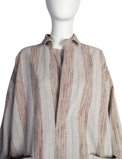 Issey Miyake Vintage 1980s Grey Pink Striped Cotton Tunic