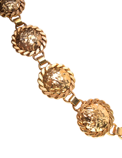 Vintage 1960s Mod Italian Golden Hammered Dome Belt / Necklace
