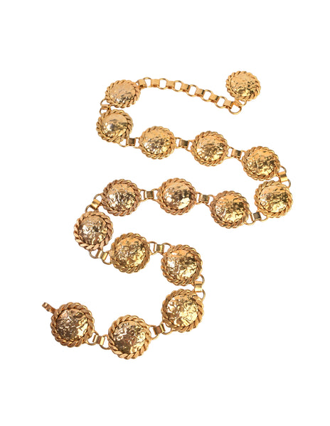 Vintage 1960s Mod Italian Golden Hammered Dome Belt / Necklace
