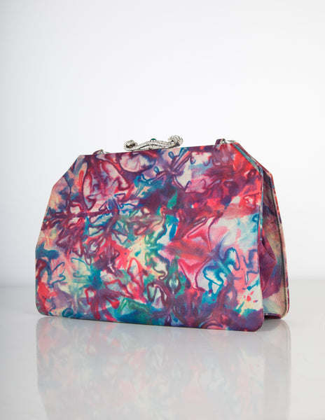 Jacomo Paris Vintage 1960s Abstract Floral Leather Bag