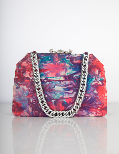 Jacomo Paris Vintage 1960s Abstract Floral Leather Bag