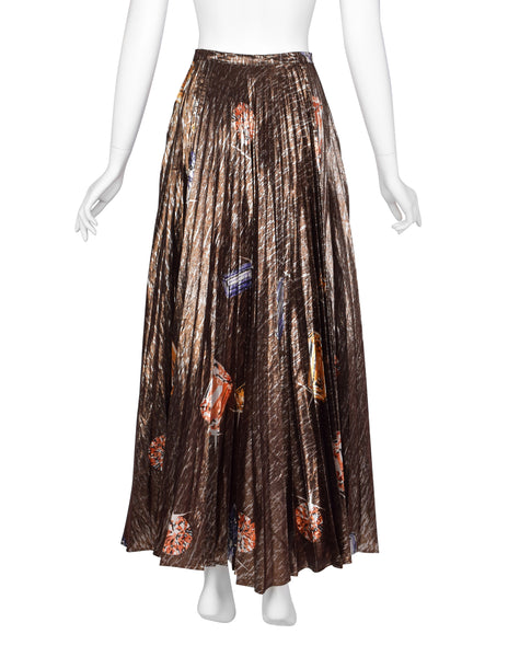 Jean Claude De Luca Vintage AW 1978 Gemstone Print Pleated Metallic Lame Wrap Skirt