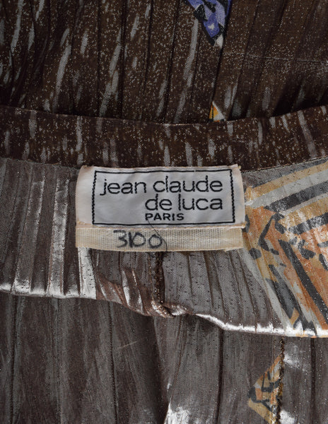 Jean Claude De Luca Vintage AW 1978 Gemstone Print Pleated Metallic Lame Wrap Skirt