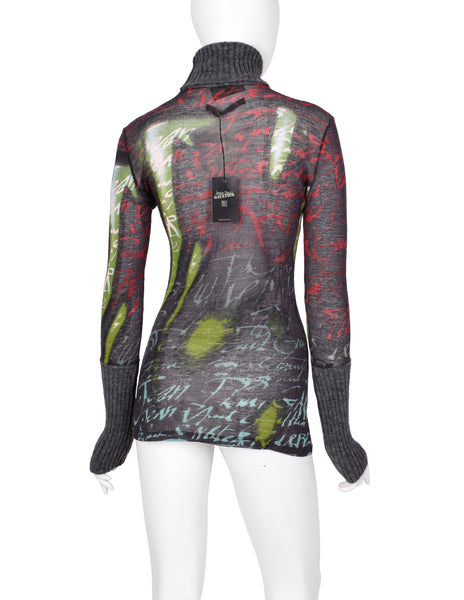 Jean Paul Gaultier Vintage AW 1997 'Fight Racism' Anti-Fascism Print Mesh Top