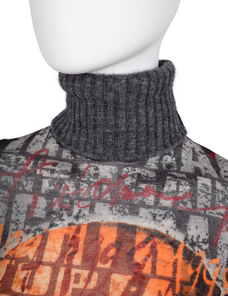 Jean Paul Gaultier Vintage AW 1997 'Fight Racism' Anti-Fascism Print Mesh Top