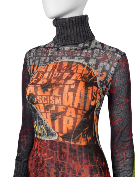 Jean Paul Gaultier Vintage AW 1997 'Fight Racism' Anti-Fascism Print Mesh Top