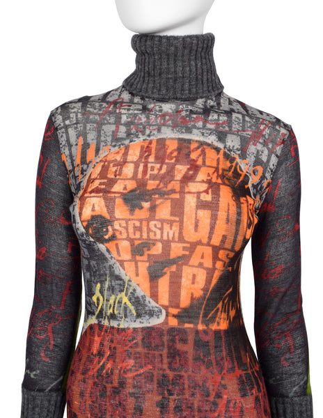 Jean Paul Gaultier Vintage AW 1997 'Fight Racism' Anti-Fascism Print Mesh Top