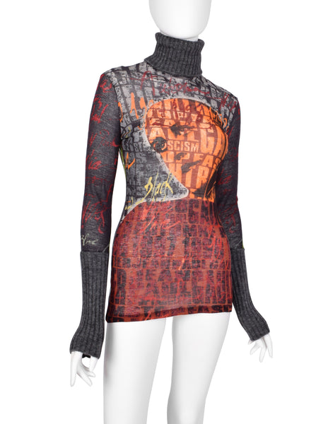 Jean Paul Gaultier Vintage AW 1997 'Fight Racism' Anti-Fascism Print Mesh Top