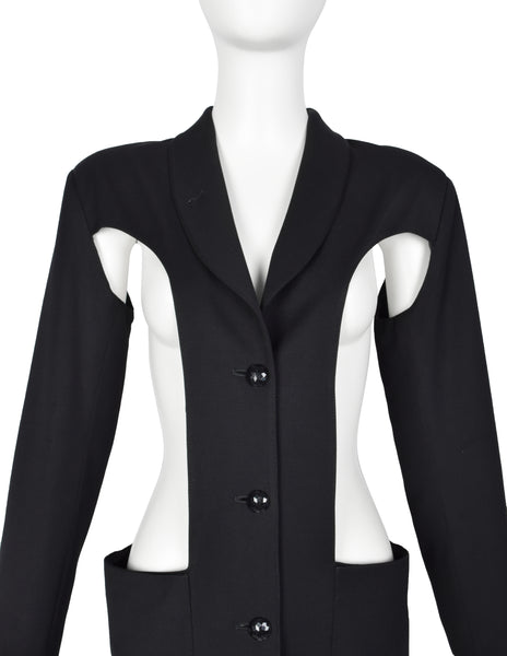 Jean Paul Gaultier Vintage AW 1985 Phenomenal Black Wool Gabardine Cut Out Blazer Jacket