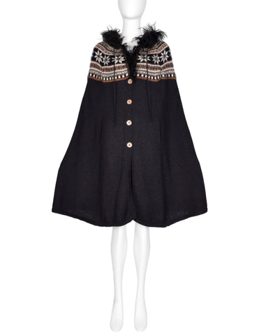 Jean Paul Gaultier Vintage AW 1998 Fair Isle Alpaca Angora and Mongolian Lamb Knit Hooded Cape