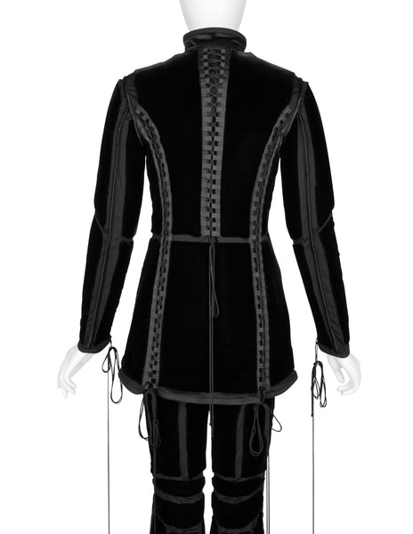 Jean Paul Gaultier Vintage AW 1996 Phenomenal Futuristic Black Velvet Jacket and Pant Ensemble