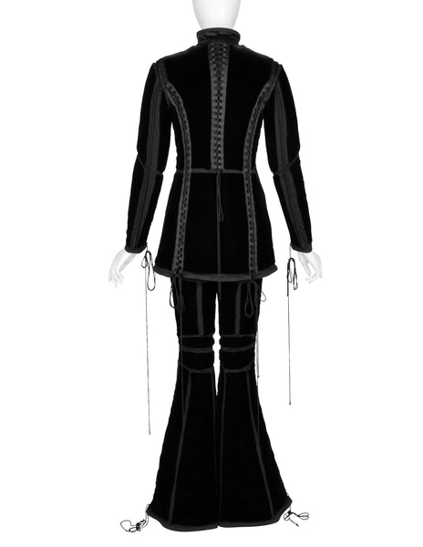 Jean Paul Gaultier Vintage AW 1996 Phenomenal Futuristic Black Velvet Jacket and Pant Ensemble