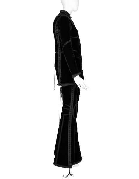 Jean Paul Gaultier Vintage AW 1996 Phenomenal Futuristic Black Velvet Jacket and Pant Ensemble