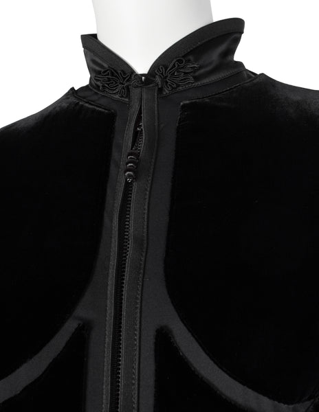 Jean Paul Gaultier Vintage AW 1996 Phenomenal Futuristic Black Velvet Jacket and Pant Ensemble