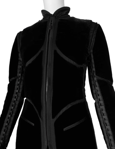 Jean Paul Gaultier Vintage AW 1996 Phenomenal Futuristic Black Velvet Jacket and Pant Ensemble