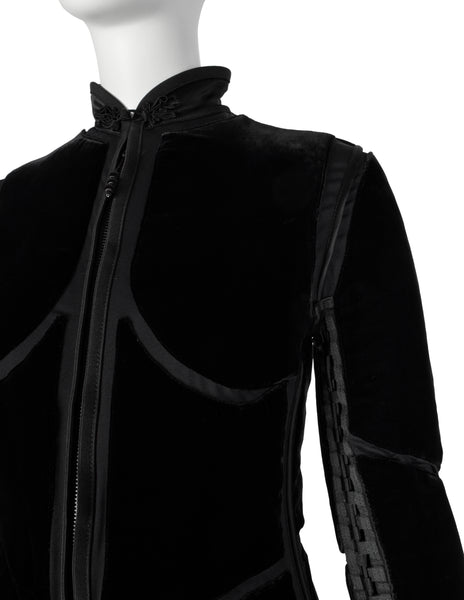 Jean Paul Gaultier Vintage AW 1996 Phenomenal Futuristic Black Velvet Jacket and Pant Ensemble