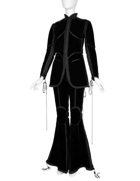 Jean Paul Gaultier Vintage AW 1996 Phenomenal Futuristic Black Velvet Jacket and Pant Ensemble