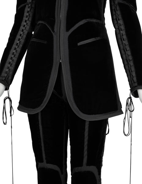 Jean Paul Gaultier Vintage AW 1996 Phenomenal Futuristic Black Velvet Jacket and Pant Ensemble