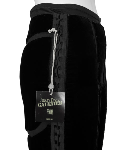 Jean Paul Gaultier Vintage AW 1996 Phenomenal Futuristic Black Velvet Jacket and Pant Ensemble