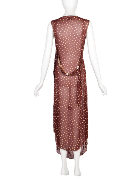 Jean Paul Gaultier Vintage SS 2004 Brown Polka Dot Chiffon Button Dress