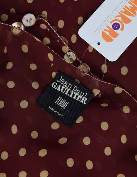 Jean Paul Gaultier Vintage SS 2004 Brown Polka Dot Chiffon Button Dress