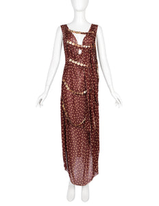 Jean Paul Gaultier Vintage SS 2004 Brown Polka Dot Chiffon Button Dress