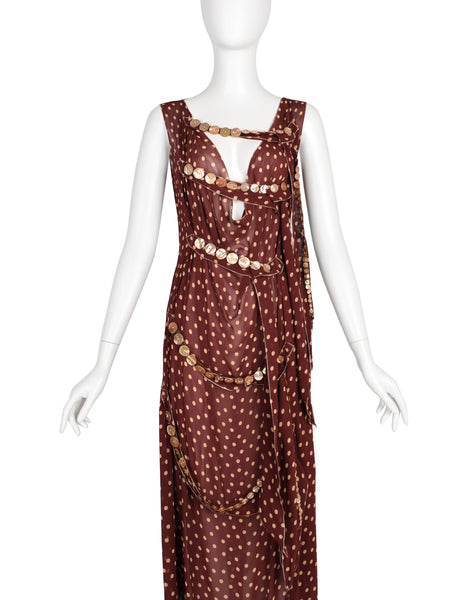 Jean Paul Gaultier Vintage SS 2004 Brown Polka Dot Chiffon Button Dress