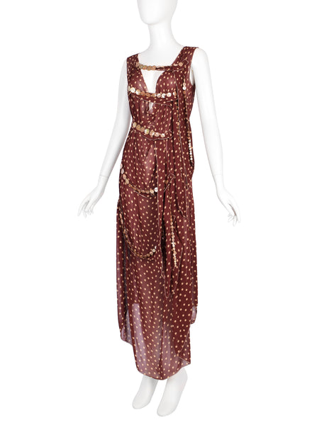Jean Paul Gaultier Vintage SS 2004 Brown Polka Dot Chiffon Button Dress