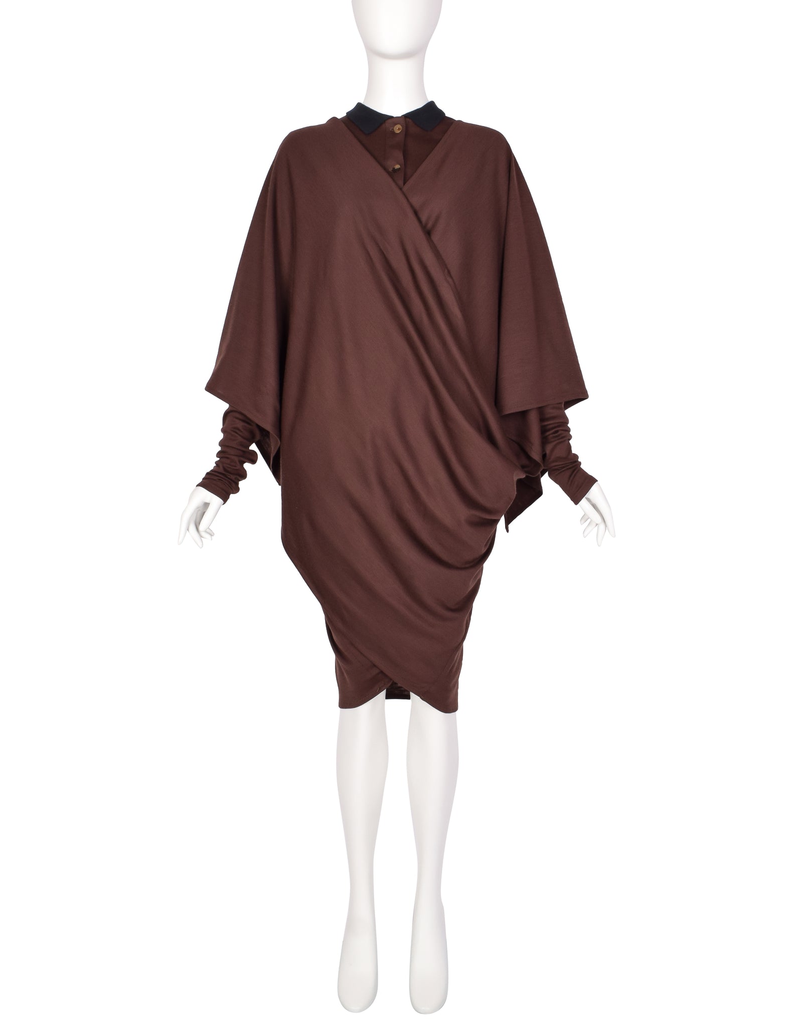 Jean Paul Gaultier Vintage AW 1984 Brown Jersey Versatile Wrap Shirt Dress