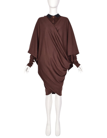 Jean Paul Gaultier Vintage AW 1984 Brown Jersey Versatile Wrap Shirt Dress