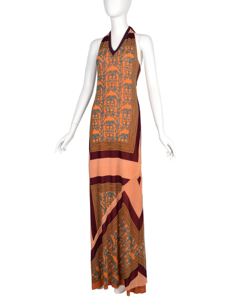 Jean Paul Gaultier Vintage Colorful Patchwork Mesh Halter Maxi Dress