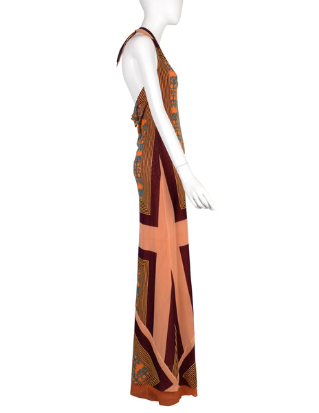 Jean Paul Gaultier Vintage Colorful Patchwork Mesh Halter Maxi Dress