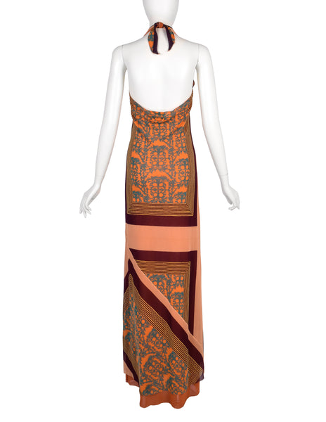 Jean Paul Gaultier Vintage Colorful Patchwork Mesh Halter Maxi Dress
