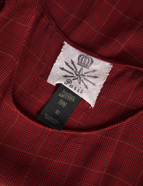 Jean Paul Gaultier Vintage SS 1994 'Les Tatouages' Collection Sheer Burgundy Plaid Knotted Wrap Dress