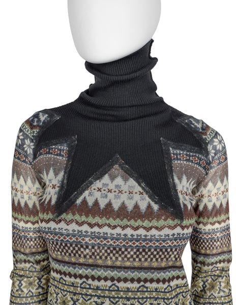 Jean Paul Gaultier Vintage AW 2008 Grey and Green Fair Isle Print Mesh Top