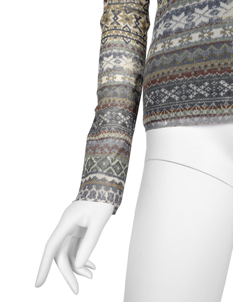Jean Paul Gaultier Vintage AW 2008 Grey and Green Fair Isle Print Mesh Top