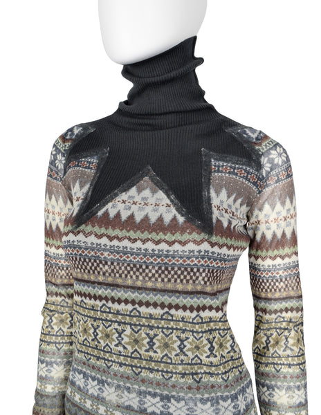 Jean Paul Gaultier Vintage AW 2008 Grey and Green Fair Isle Print Mesh Top
