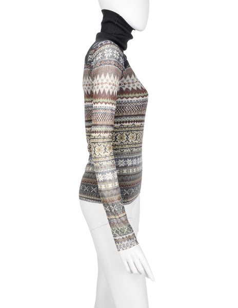 Jean Paul Gaultier Vintage AW 2008 Grey and Green Fair Isle Print Mesh Top