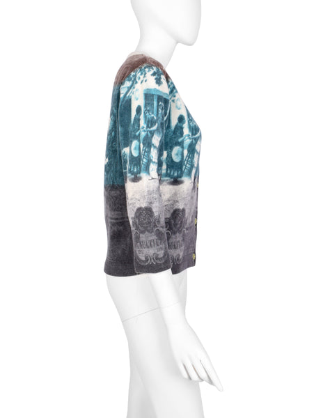 Jean Paul Gaultier Vintage SS 1998 Scenic French Courtyard Wool Cardigan Sweater