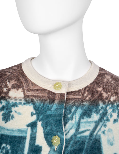 Jean Paul Gaultier Vintage SS 1998 Scenic French Courtyard Wool Cardigan Sweater