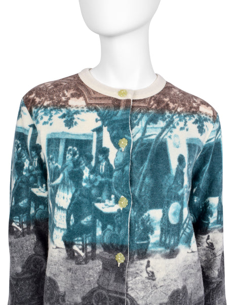 Jean Paul Gaultier Vintage SS 1998 Scenic French Courtyard Wool Cardigan Sweater