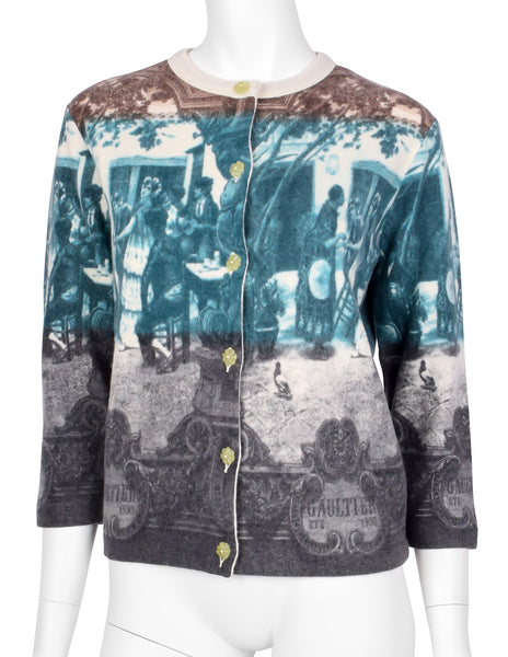 Jean Paul Gaultier Vintage SS 1998 Scenic French Courtyard Wool Cardigan Sweater
