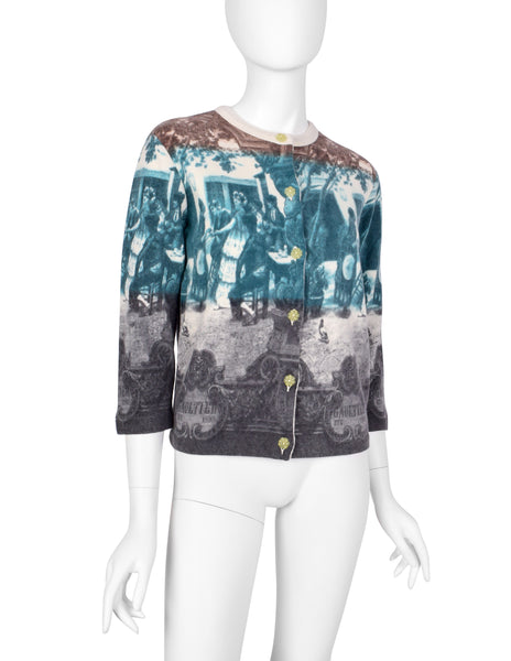 Jean Paul Gaultier Vintage SS 1998 Scenic French Courtyard Wool Cardigan Sweater