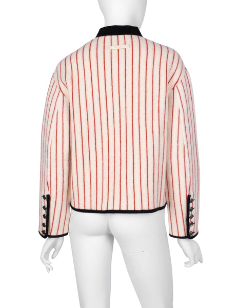 Jean Paul Gaultier Vintage AW 1992 White and Red Stripe Cropped Knit Wool Jacket