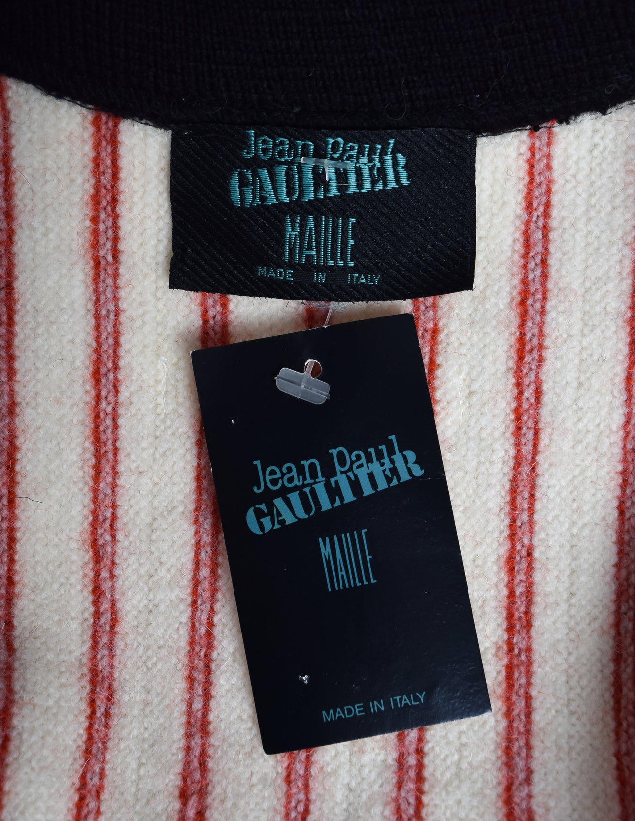 Jean Paul Gaultier Vintage AW 1992 White and Red Stripe Cropped Knit Wool Jacket